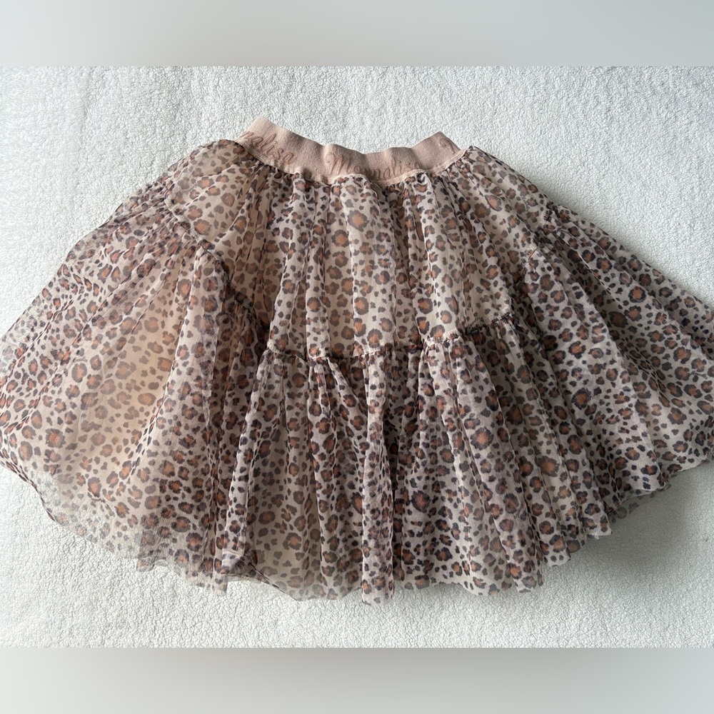 MonnaLisa Leopard Print Tiered Tulle Skirt, Girls Size 10